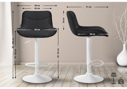 Conjunto de 2 banquetas de bar Vonore, em tecido, branco/preto