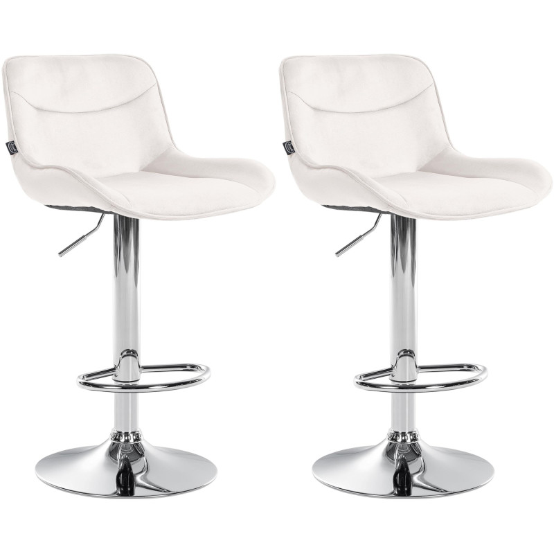 Set di 2 sgabelli da bar Vonore, velluto, cromo, crema