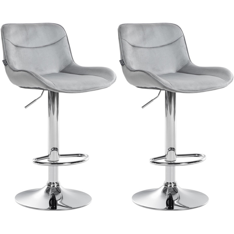Ensemble de 2 tabourets de bar Vonore, velours, gris chromé
