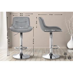 Set di 2 sgabelli da bar Vonore, velluto, grigio cromo
