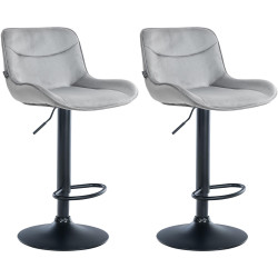 Ensemble de 2 tabourets de bar Vonore en velours, noir et gris