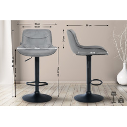 Lot de 2 tabourets de bar Vonore en velours noir gris