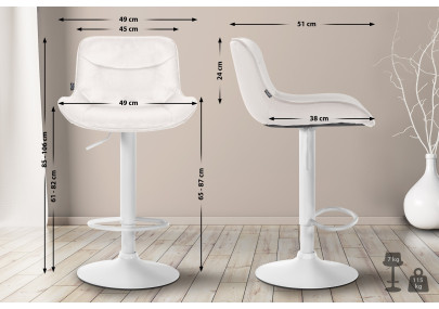 Set di 2 sgabelli da bar in velluto Vonore, bianco/crema