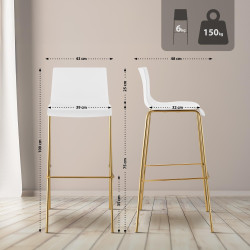 Sgabello da bar Hoover, plastica, 4 gambe, oro/bianco