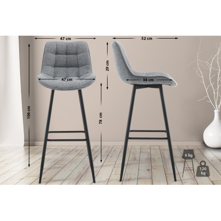 Ensemble de 2 tabourets de bar en tissu Dartford gris