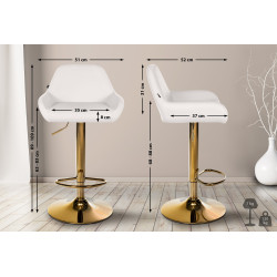 Tabouret de bar Braga Gold, similicuir blanc