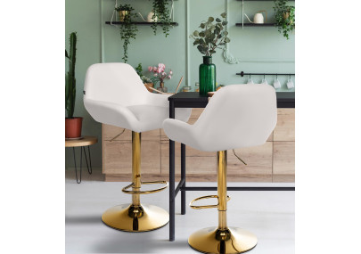 Banqueta de bar Braga Gold, em couro sintético branco