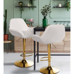 Tabouret de bar Braga Gold en similicuir blanc
