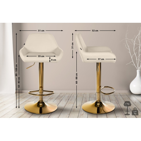 Tabouret de bar Braga Gold en similicuir crème