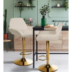 Tabouret de bar Braga en tissu doré crème