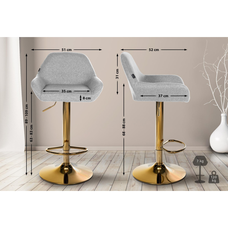 Sgabello da bar Braga in tessuto grigio dorato