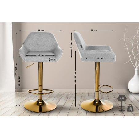 Sgabello da bar Braga in tessuto grigio dorato