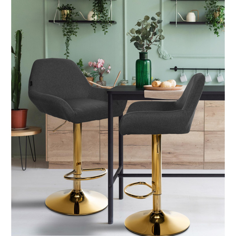 Tabouret de bar Braga doré en tissu noir
