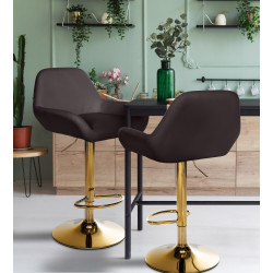 Lot de 2 tabourets de bar Braga en similicuir doré brun