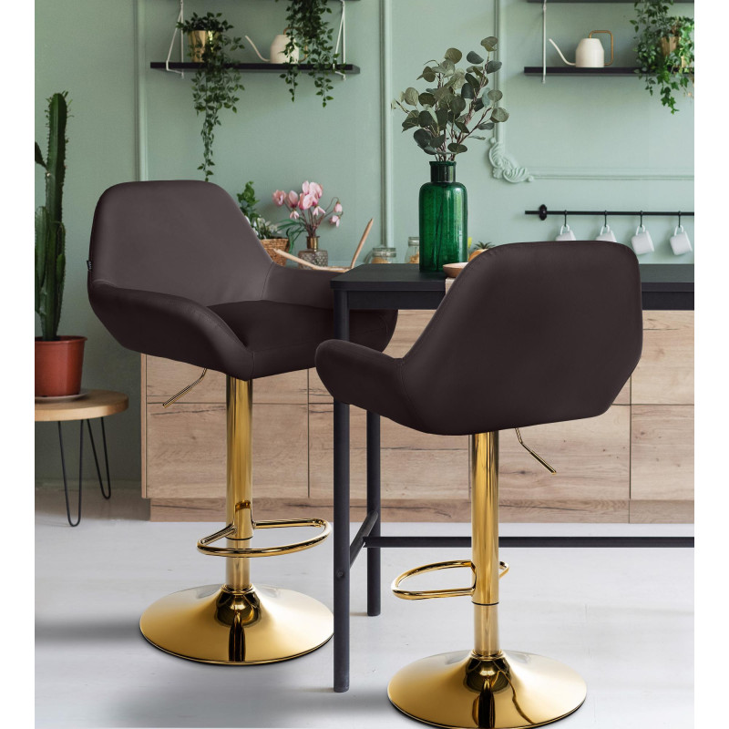 Lot de 2 tabourets de bar Braga en similicuir doré brun