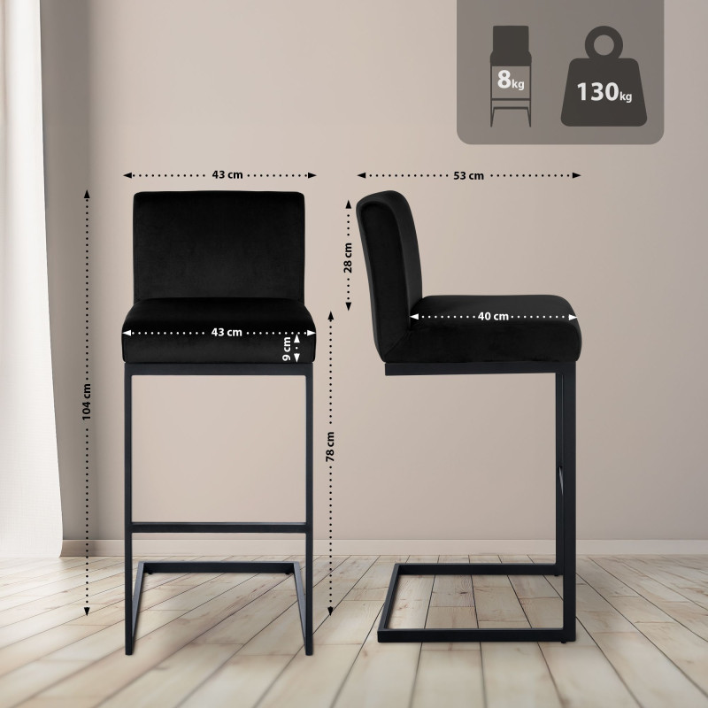 Tabouret de bar en velours Hopewell B noir