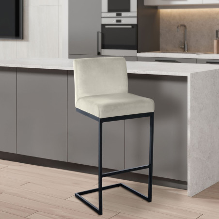 Tabouret de bar en velours Hopewell, couleur crème.