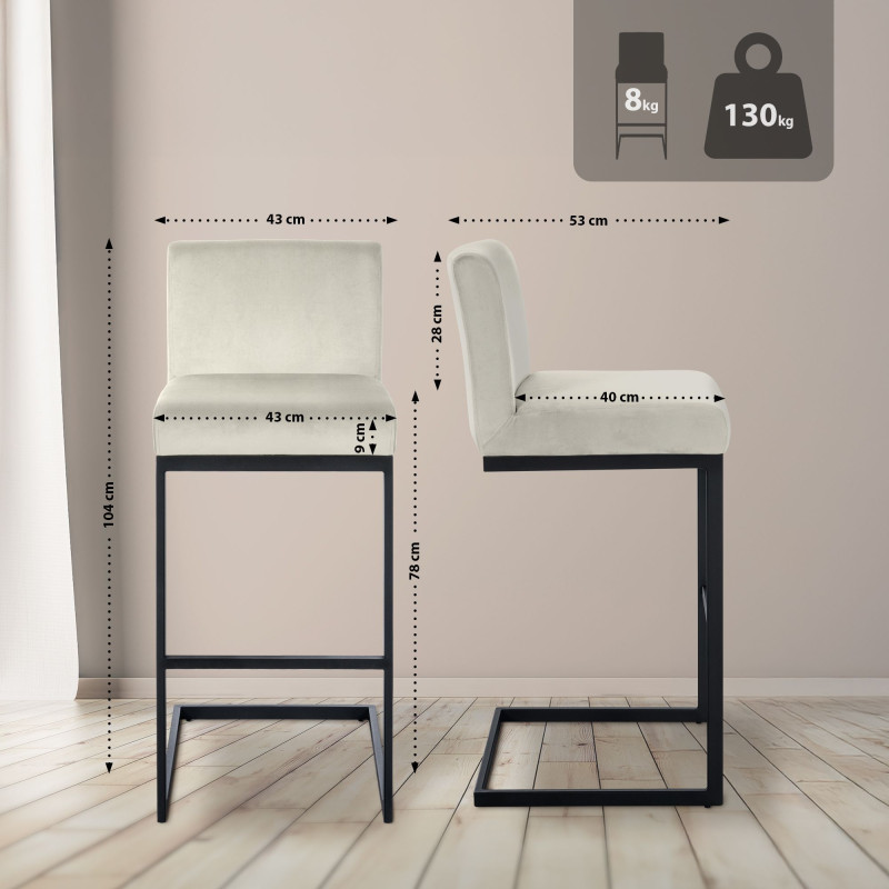 Tabouret de bar en velours Hopewell B crème