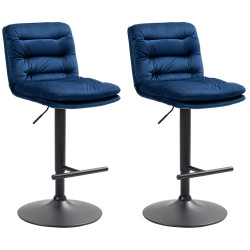 Juego de 2 taburetes de bar Damar de terciopelo, negro y azul