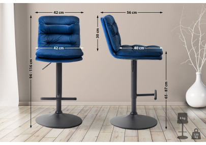 Ensemble de 2 tabourets de bar en velours Damar, noir et bleu