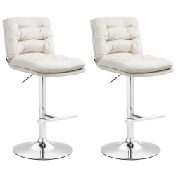 Set di 2 sgabelli da bar Damar, velluto, cromato, crema