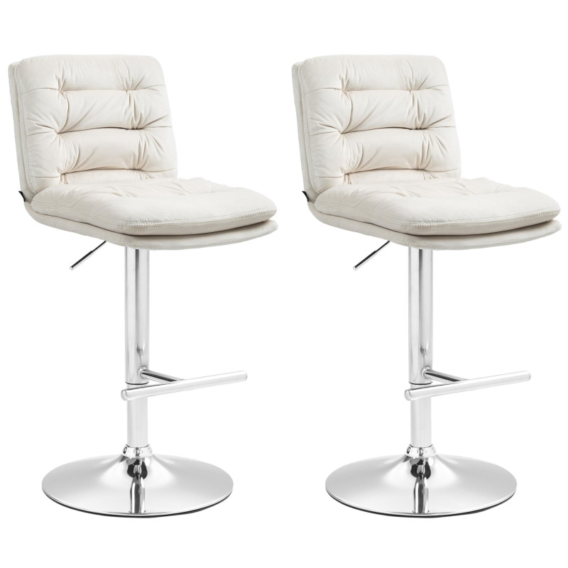 Conjunto de 2 banquetas de bar Damar, em veludo, cromado e creme.