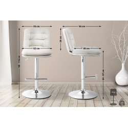 Ensemble de 2 tabourets de bar Damar, velours, chrome, crème