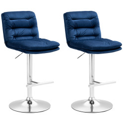 Ensemble de 2 tabourets de bar en velours Damar, bleu chromé