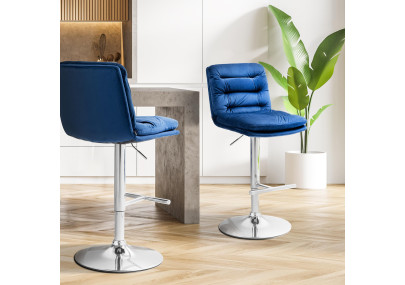 Set di 2 sgabelli da bar in velluto Damar, blu cromo