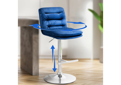 Conjunto de 2 banquetas de bar Damar em veludo azul cromado