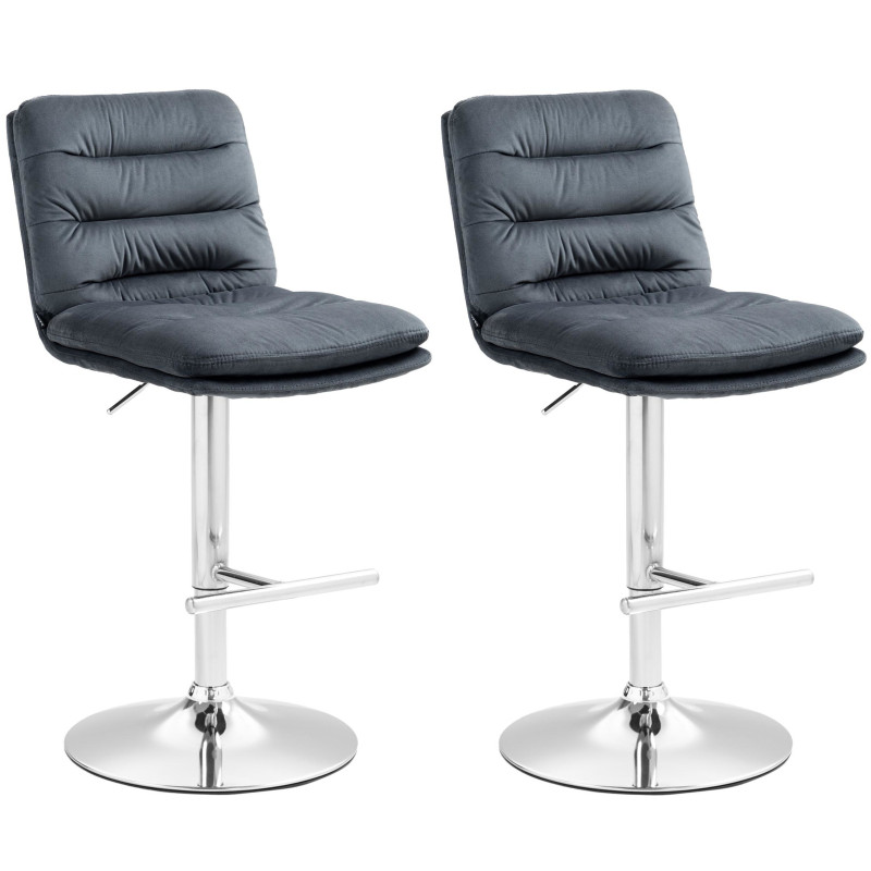 Ensemble de 2 tabourets de bar Damar, velours, chrome, gris foncé