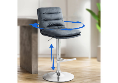 Ensemble de 2 tabourets de bar Damar, velours, chrome, gris foncé