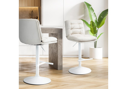 Ensemble de 2 tabourets de bar en velours Damar, blanc/crème