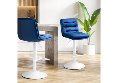 Ensemble de 2 tabourets de bar en velours Damar, blanc et bleu