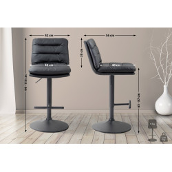 Lot de 2 tabourets de bar Damar, similicuir, noir noir