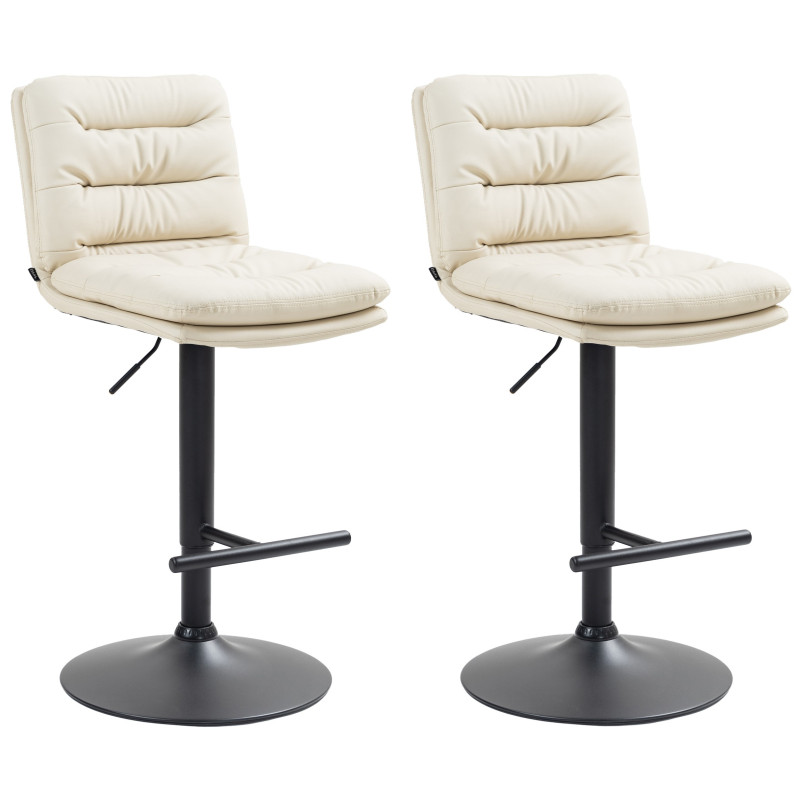 Ensemble de 2 tabourets de bar Damar, similicuir, noir et crème