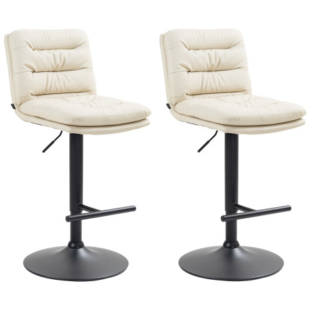 Ensemble de 2 tabourets de bar Damar, similicuir, noir et crème