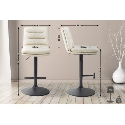 Lot de 2 tabourets de bar Damar, similicuir, noir crème