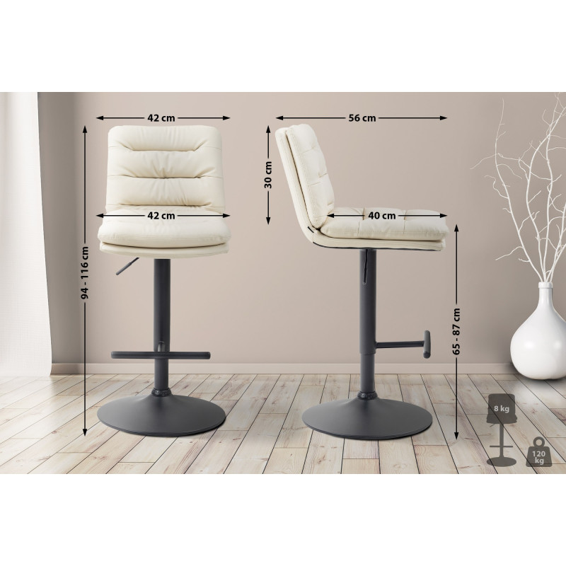 Lot de 2 tabourets de bar Damar, similicuir, noir crème