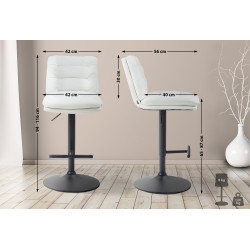 Lot de 2 tabourets de bar Damar, similicuir, noir blanc