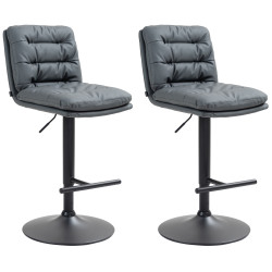 Lot de 2 tabourets de bar Damar, similicuir, noir gris