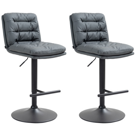 Lot de 2 tabourets de bar Damar, similicuir, noir gris