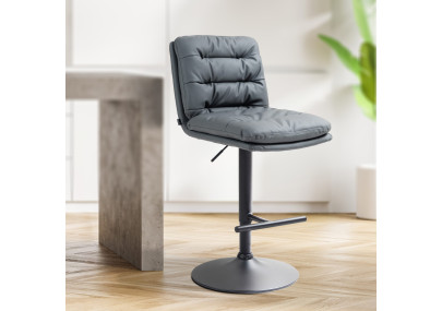 Ensemble de 2 tabourets de bar Damar, similicuir, noir et gris