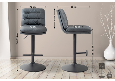 Juego de 2 taburetes de bar Damar, imitación de cuero, negro y gris
