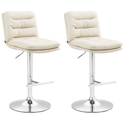Ensemble de 2 tabourets de bar Damar, similicuir, chromés crème