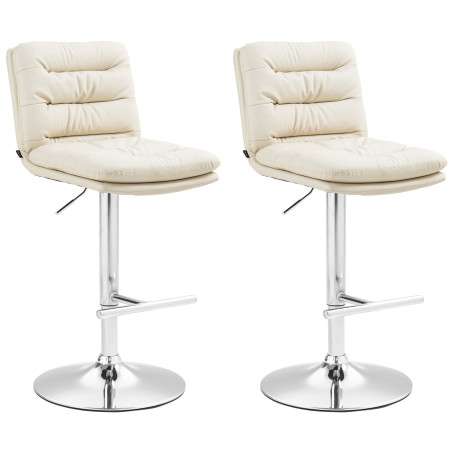 Ensemble de 2 tabourets de bar Damar, similicuir, chromés crème