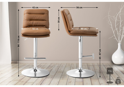 Ensemble de 2 tabourets de bar Damar, similicuir, chromé, marron clair