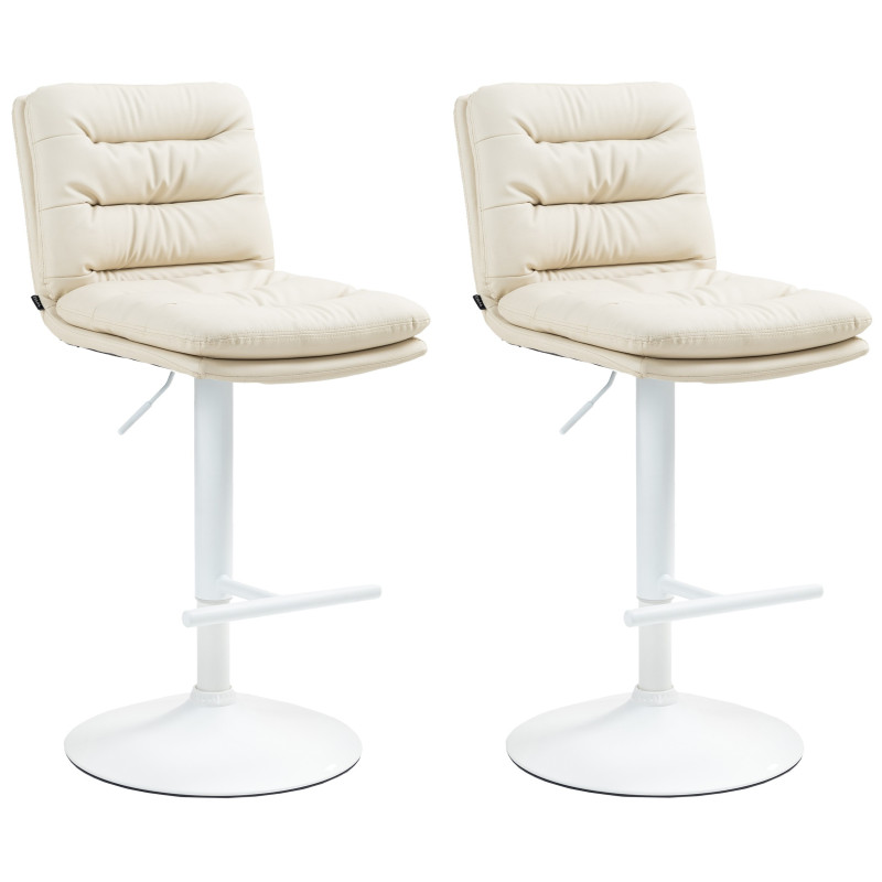 Ensemble de 2 tabourets de bar Damar, similicuir, blanc crème