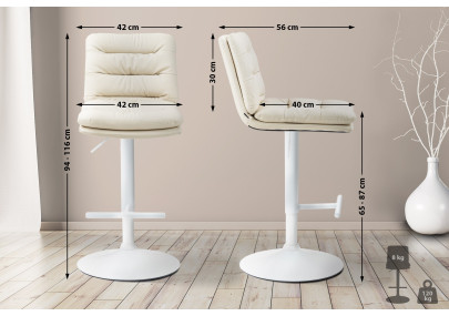 Juego de 2 taburetes de bar Damar, piel sintética, blanco/crema