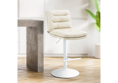 Juego de 2 taburetes de bar Damar, piel sintética, blanco/crema